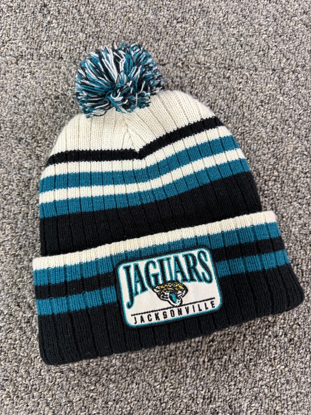NFL Team Apparel Jacksonville Jaguars Pom Beanie Hat Knit Striped Teal Black